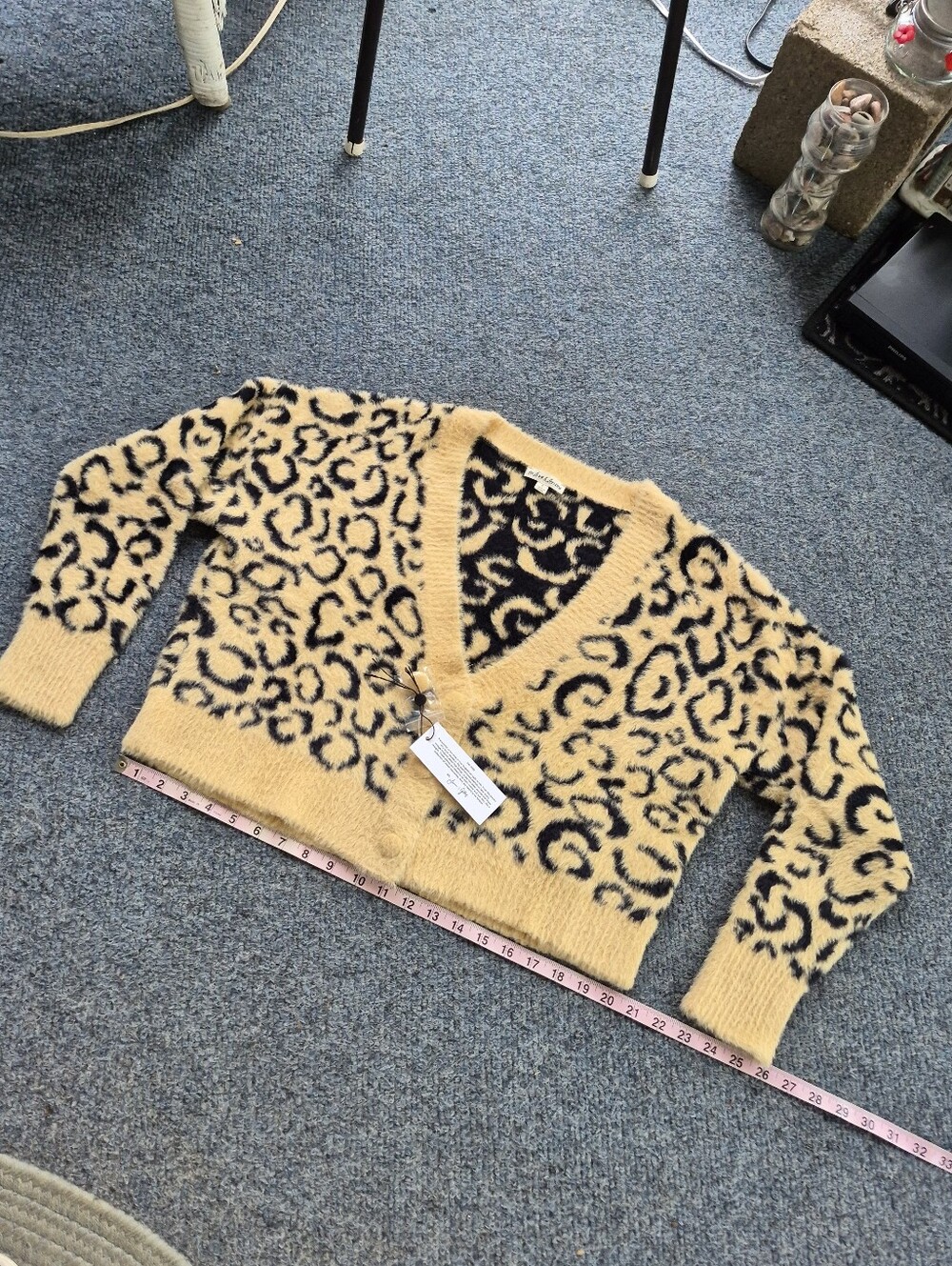 For Love & Lemons Frankie Luxe Leopard Print Crop Cardigan SM